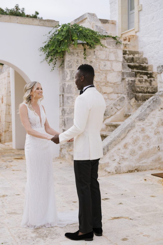 bride and groom first look