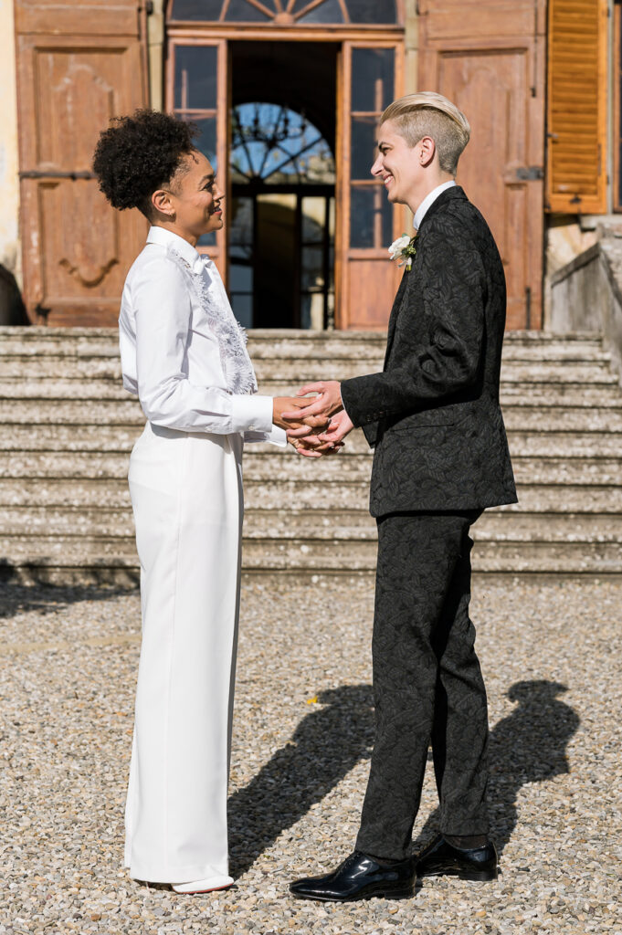 bride and bride wedding in italy in villa medicea di lilliano