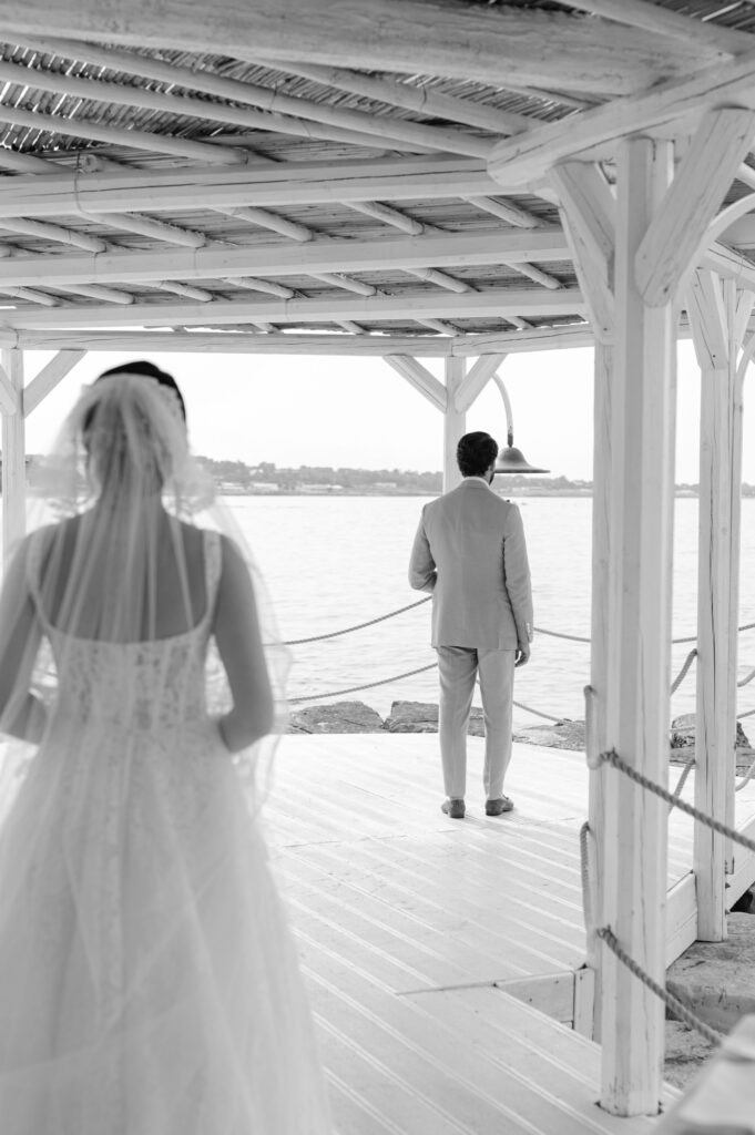 bride and groom first look